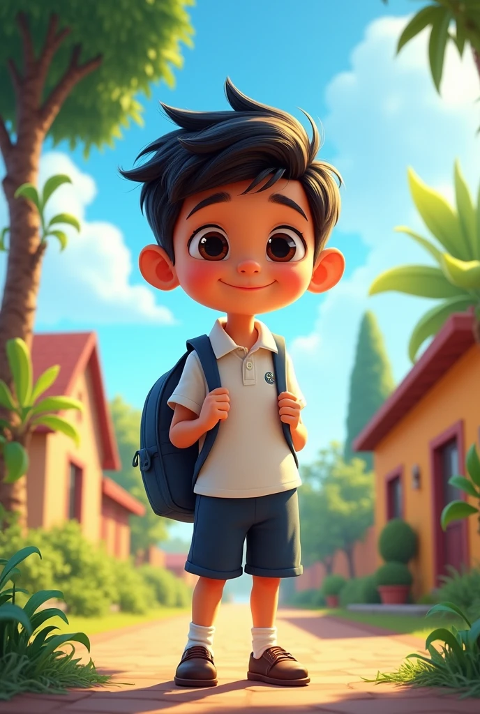 Pixar-style poster of a student in uniform from the Lauro Damerval Ayora Educational Unit, from Loja-Ecuador 