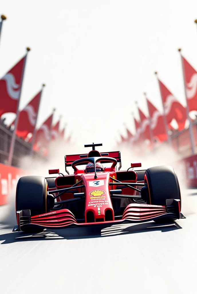 Ferrari Formula 1 wallpaper to use on your notebook with a white background and lots of details like smoke and flags