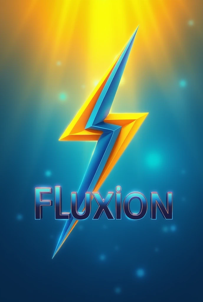 Create a logo for an energy company called fluxion with a lightning bolt with a predominance of blue and yellow colors