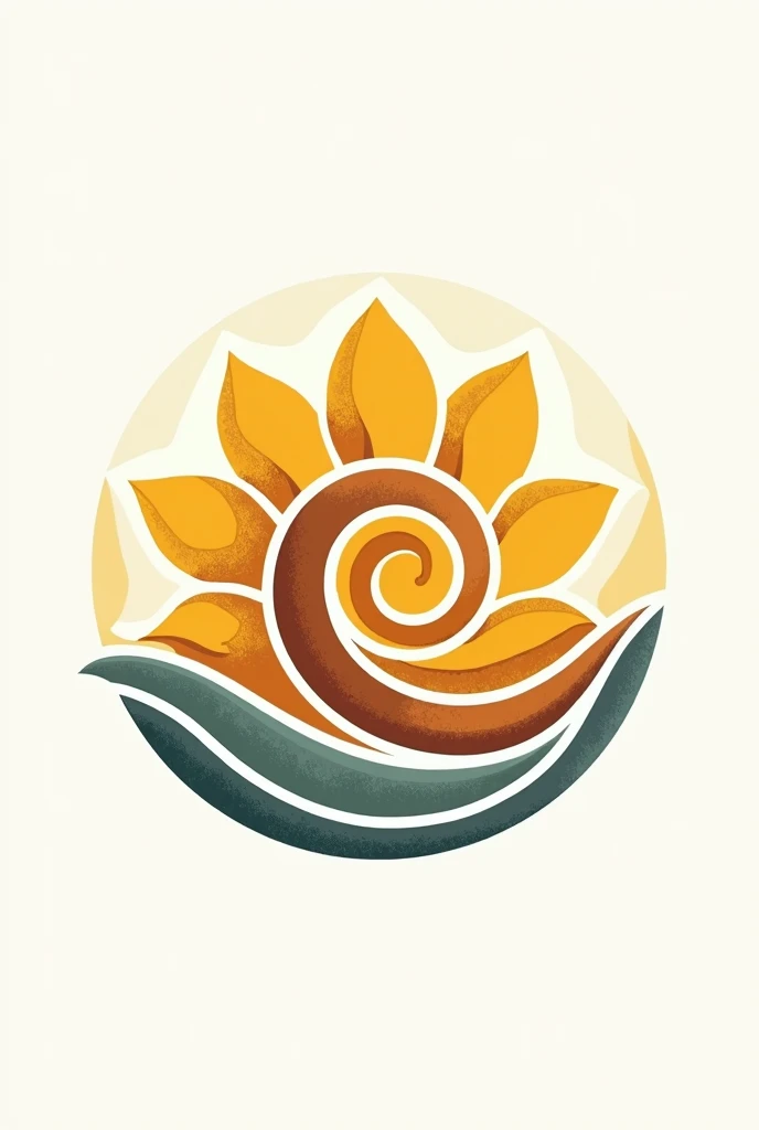 Create a round logo that downloads round white background with the fusion of a wave and a sunflower that is modest and pretty