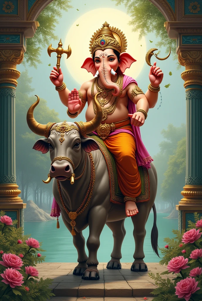 Ganesh lord on the ox please generate the image