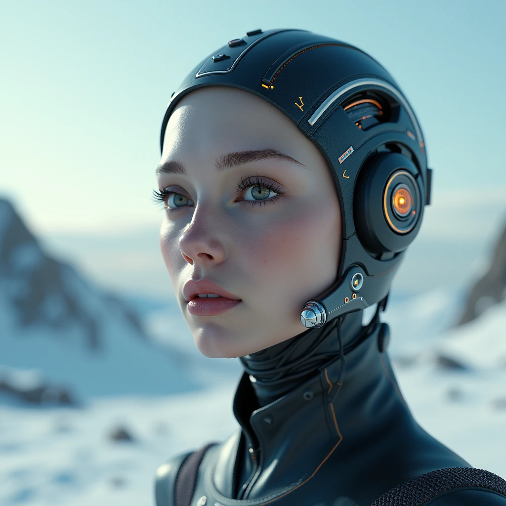 put technological theme in the image without changing the face