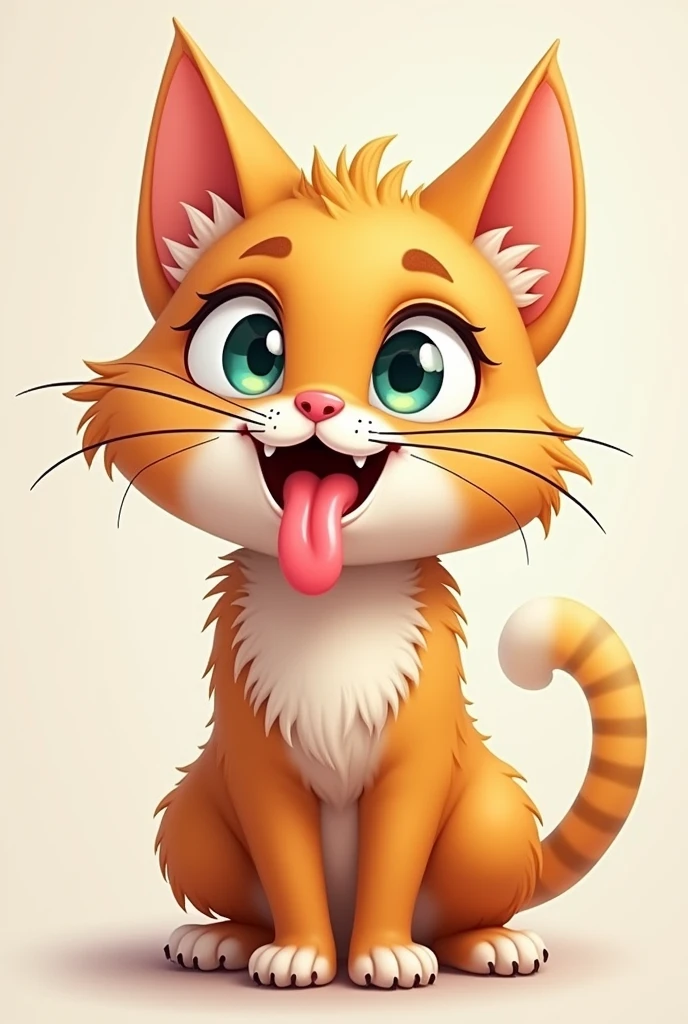 A cat furry sticking his long tongue out