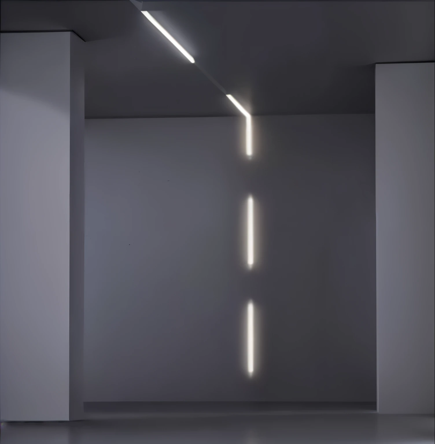 a close up of a room with a light that is on, dim accent lighting, minimalist lighting, white neon lighting, futuristic lighting, directional light, modern lighting, directional lighting, led, fluorescent ceiling lights, loop lighting, oled lights in corners, сinematic lighting, edge lighting, ceiling fluorescent lighting, white accent lighting, accent lighting, dim volumetric lighting