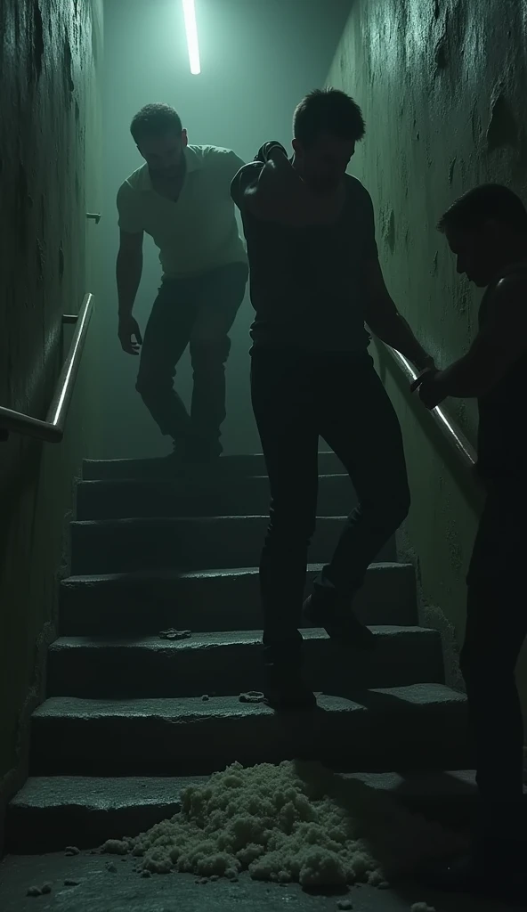 Close-up shot, Low angle shot, (A series of tragic incidents depicted in a dark, foreboding montage. A man slips and falls down a flight of stairs, another clutches his chest in pain, and a third stares in horror at a shattered mirror. The background is shadowy and indistinct, with the figures lit dramatically to highlight their misfortunes. The overall mood is one of eerie inevitability, as if the curse is reaching out to claim its victims.) unreal engine, 35mm lens, cinematic, highly detailed, hyper-realistic, ultra-realistic HD --q 2 --v 6.1 --ar 9:16