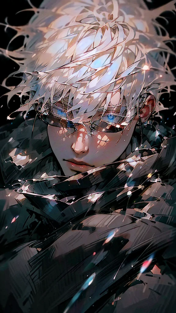 Gojo Satoru, extremely detailed portrait, beautiful detailed eyes, long eyelashes, beautiful detailed lips, beautiful detailed face, highly detailed hair, intricate hair strands, striking pose, (best quality,4k,8k,highres,masterpiece:1.2),ultra-detailed,