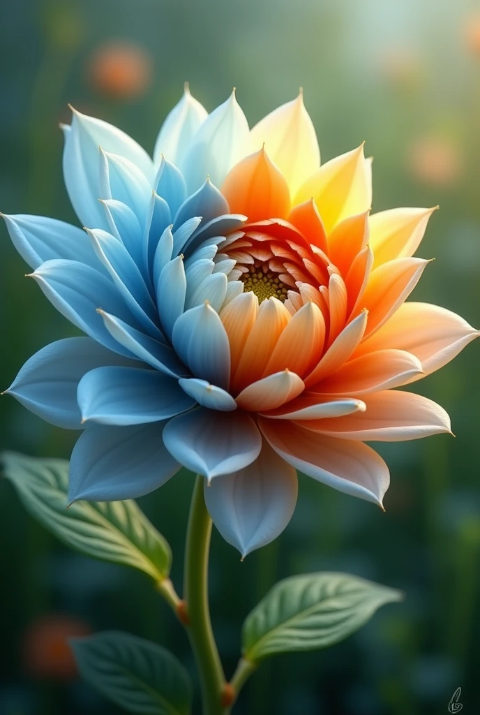 Flower with half orange and half light blue color