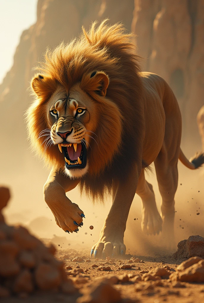 Lion chasing a human