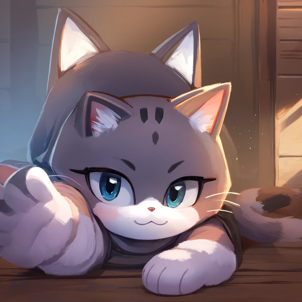 An illustration、cute cat、Busy looking cat、Lying cat