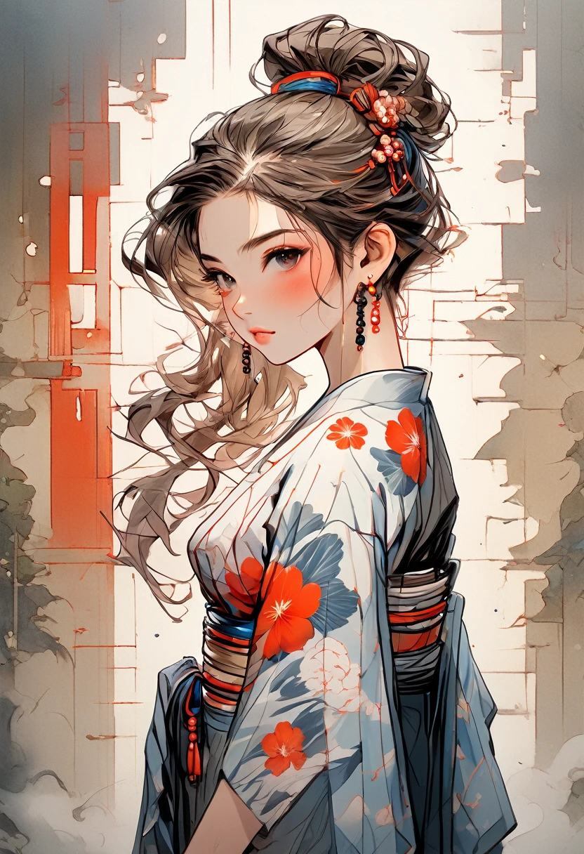 8k, masterpiece, (Realistic:1.5), artistic portrait of ((Japanese Yakuza Girl) wear Kimono), irezumi tattoo on back, ((Revealing the tattoo on his back)), Exposed face, Exposing shoulders, Exposed huge breasts, Chest touched, Beautiful Skin, Slim fit body, Cute Face, Looks great, View the viewer, Red bun with bangs, pose for a photo, Foggy atmosphere, Backlight, Dark Gray Background, Dynamic Lighting, nature, artistic