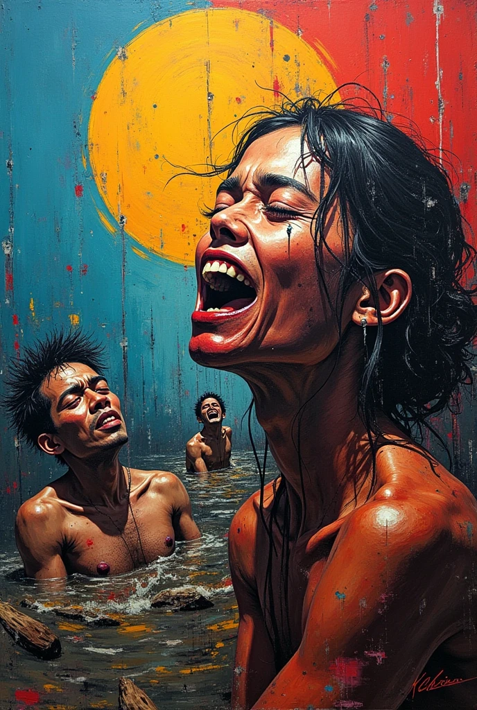 The current issues in the Philippines and apply the characteristics of Expressionism with distorted outlines, apply strong colors, exaggerated forms.