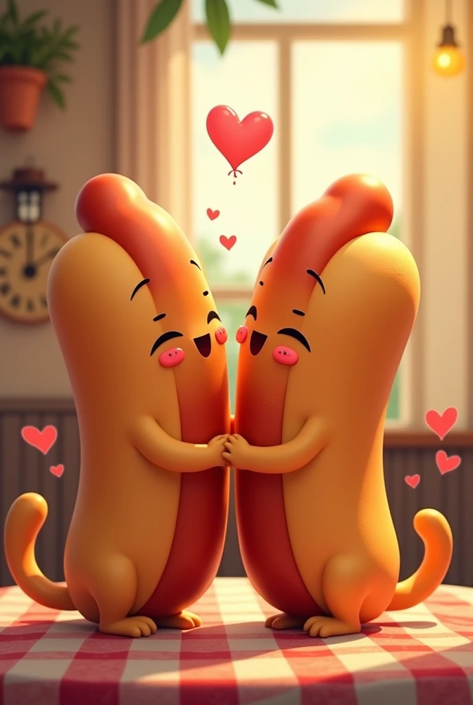 two romantic animated hot dogs