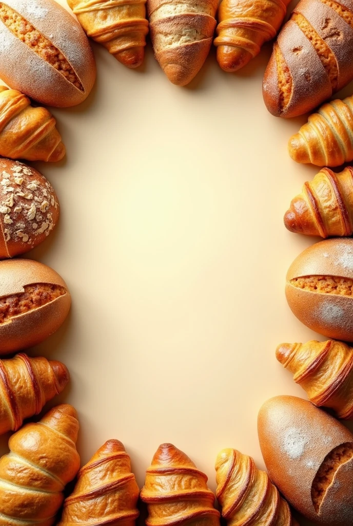 various breads and pastries forming a frame