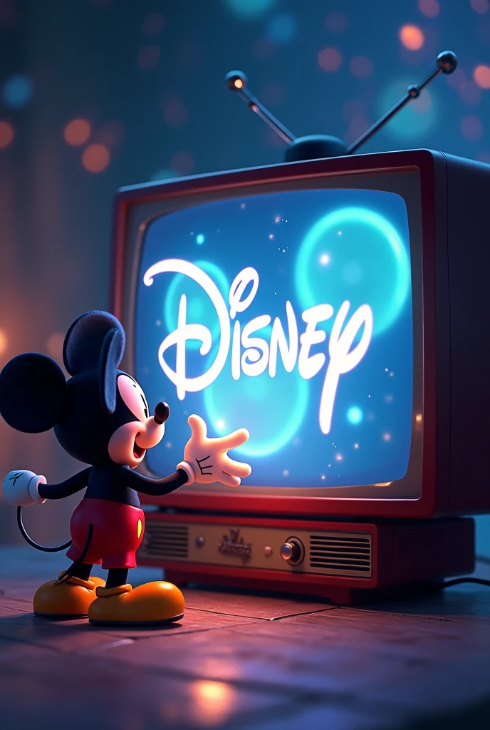 A television where they are showing the Disney intro where someone was making the Mickey Mouse logo with a wand