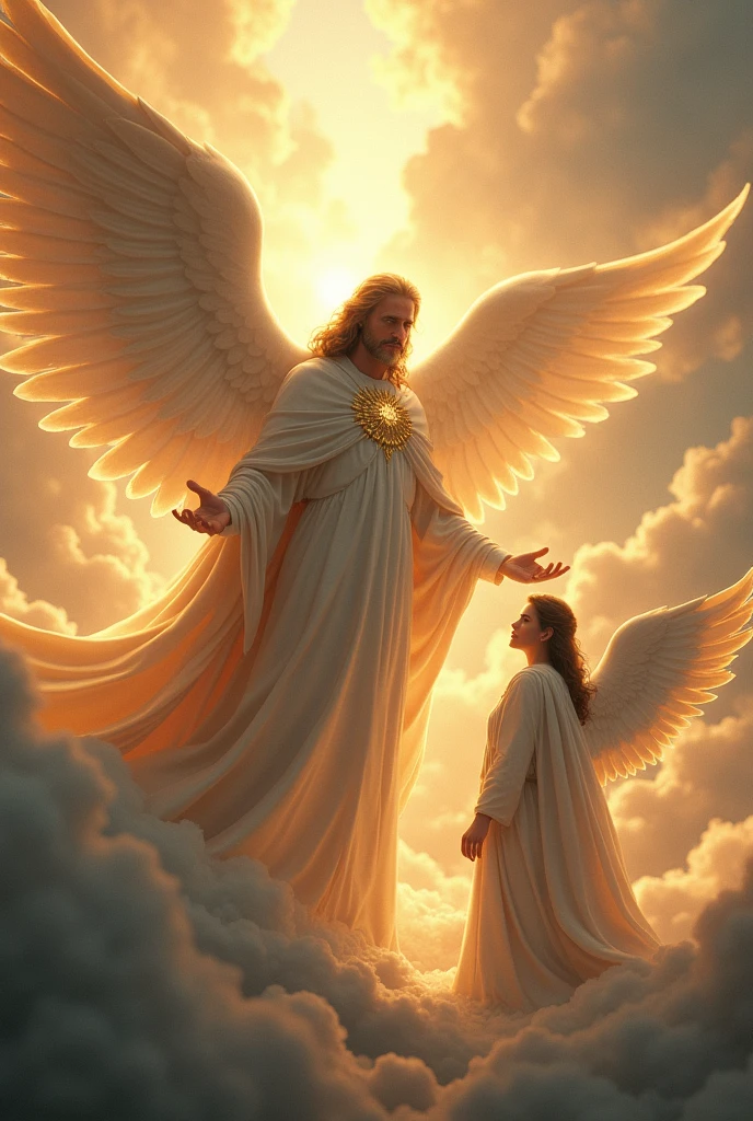 god giving order to his angel to fly quickly to the Earth