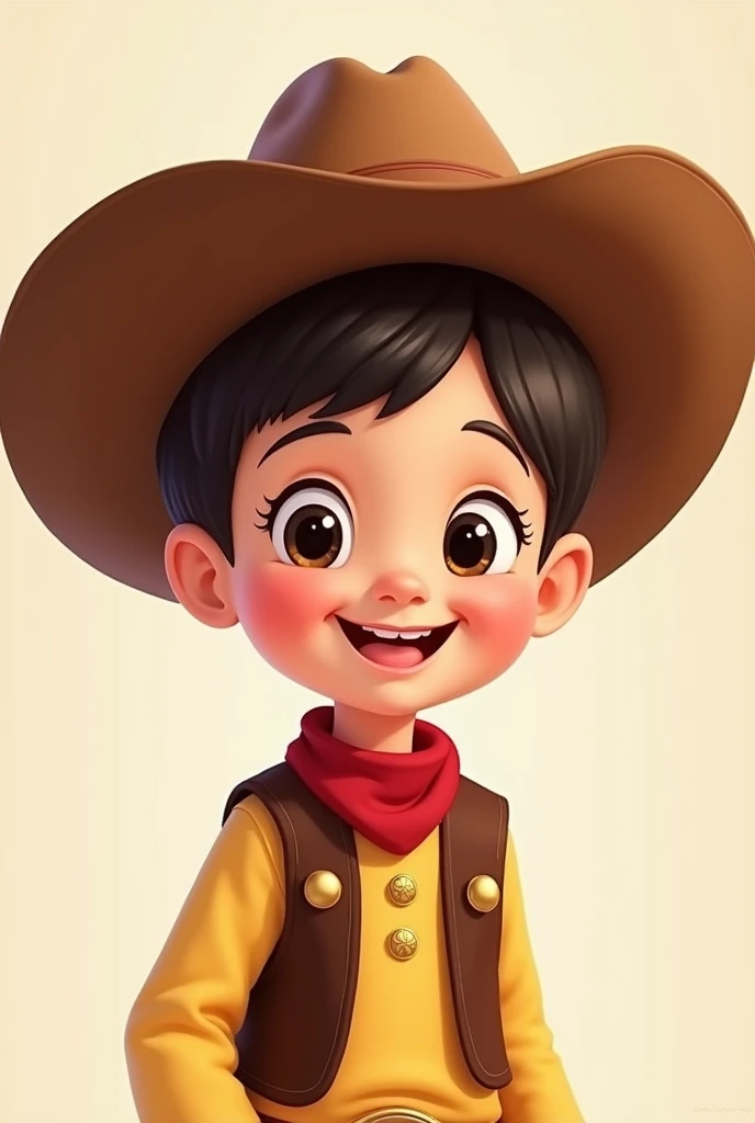 child with cowboy hat happy face, Disney style, only upper body