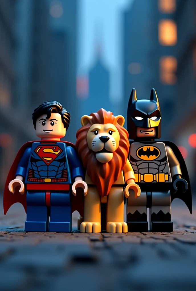  Lion Superman and Batman in lego art, night