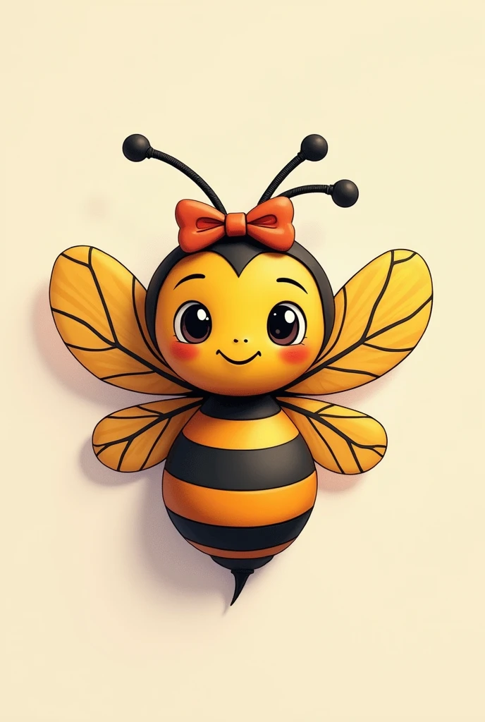 Overhead shot of a cartoon wasp, Football pattern wings and head with a bow 