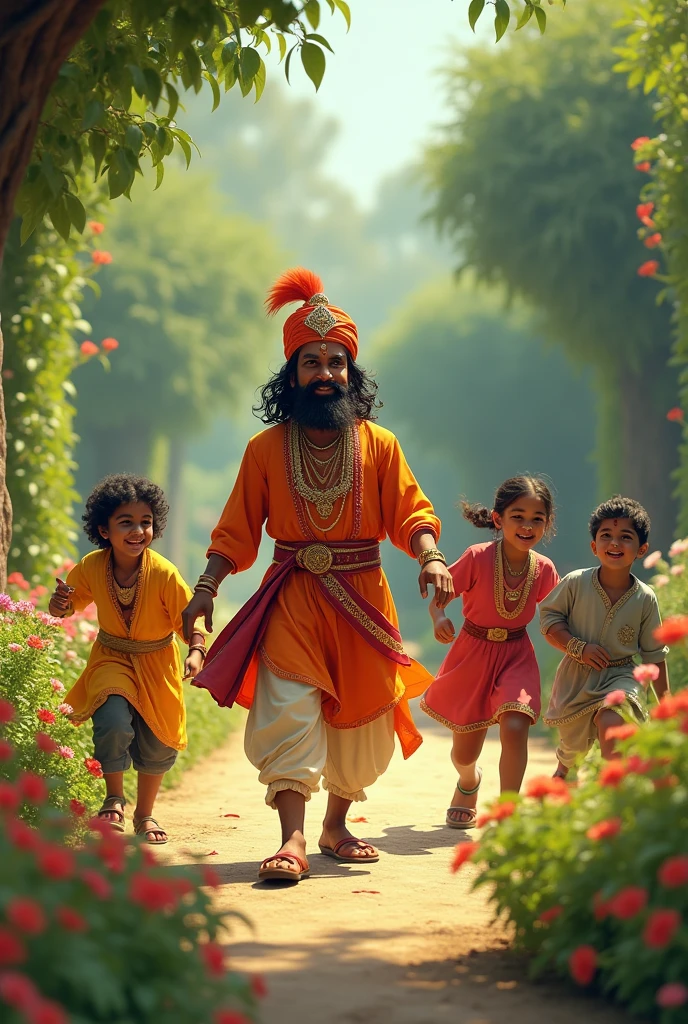 Little Shivaji maharaj playing with friends  in garden wearing Prince costume 