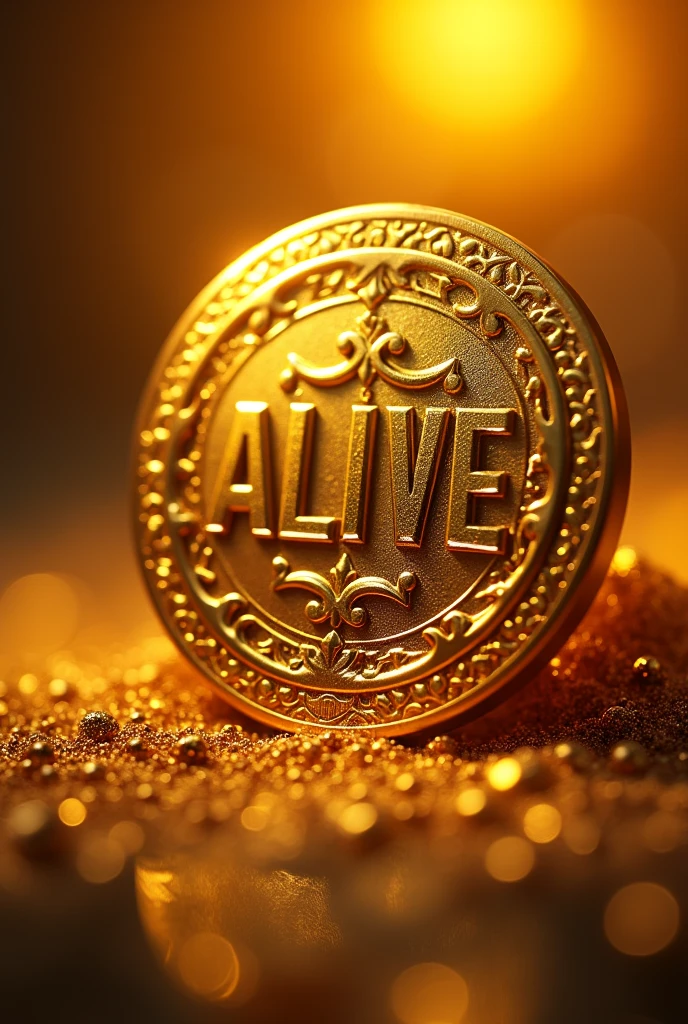 Create a gold medal with the word alive