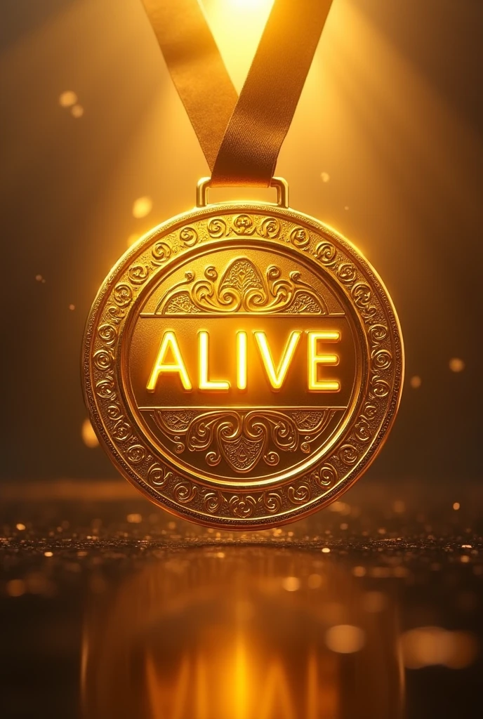 Create a gold medal with the word alive