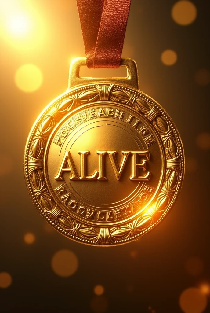 Create a gold medal with the word alive