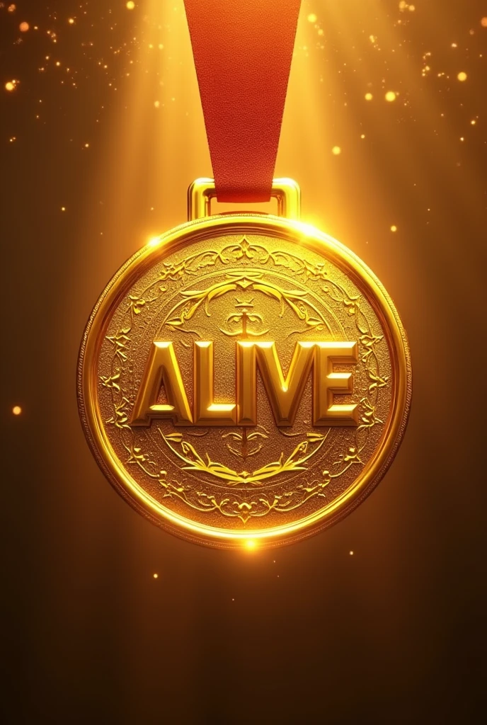 Create a gold medal with the word alive