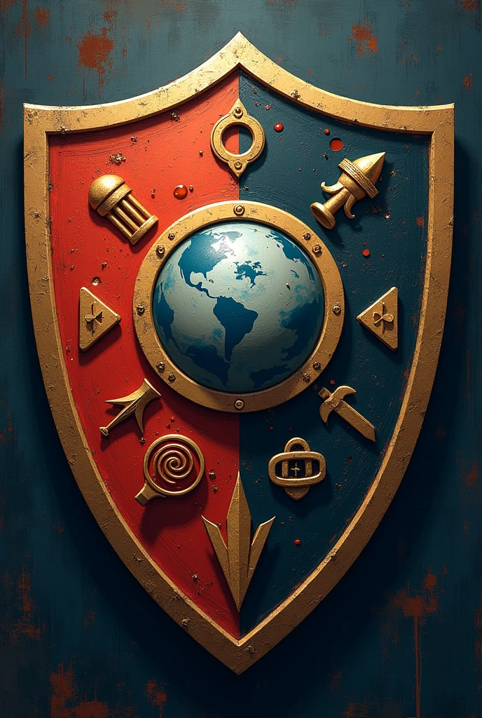Create a shield that graphically represents my soft skills as autonomy, leadership, empathy and interpersonal relationships. Also add something that represents inequality, Abuse as a social problem that affects me and graph the soft skill of stress management. Represent it figuratively and not literally