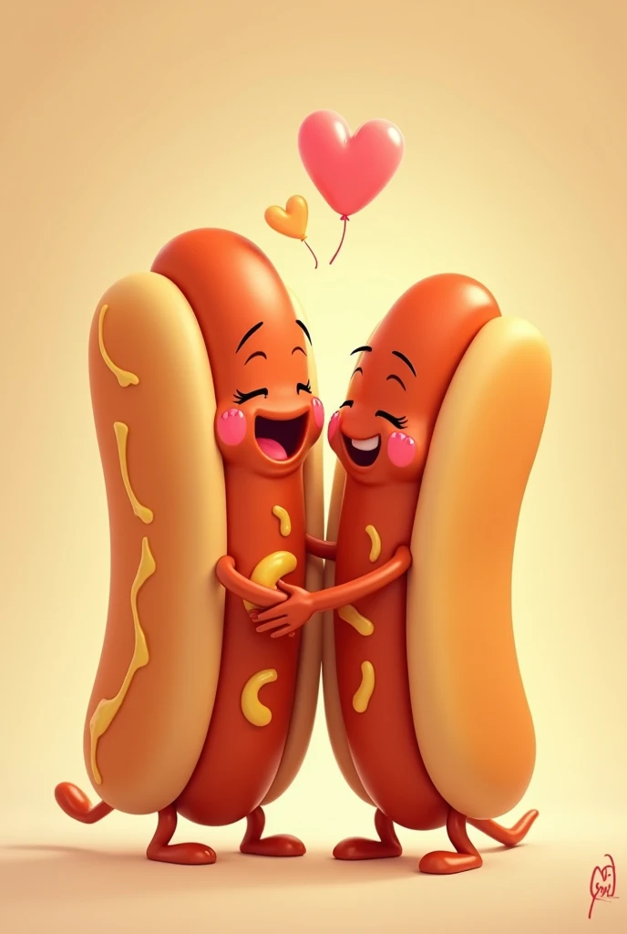 two animated hot dogs in love (bottomless) 