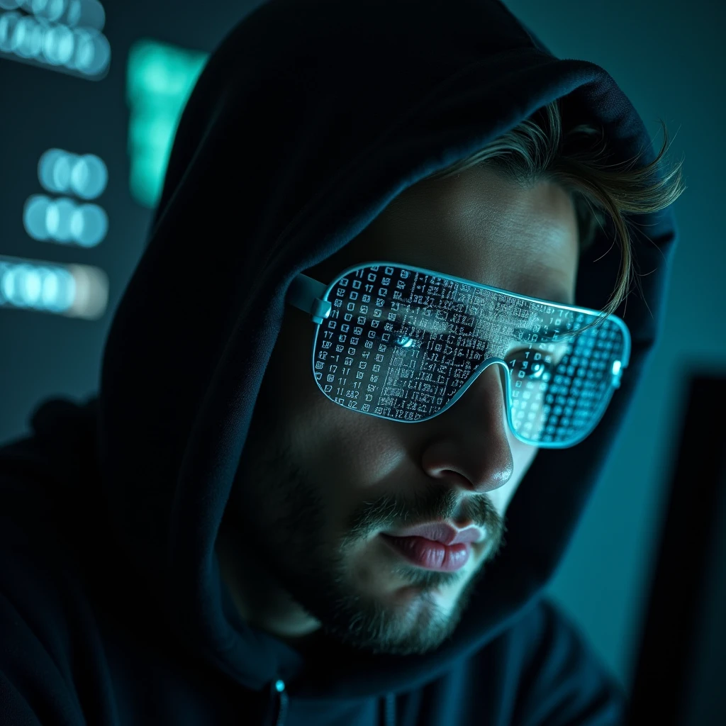 keep the face of the image and remake it into the face of a hacker with a computer