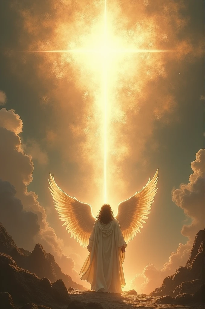 Light of god giving order to his male angel to fly quickly to the Earth