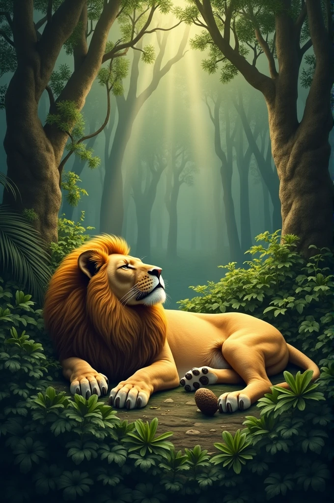 In the imposing jungle the lion king is already sleeping