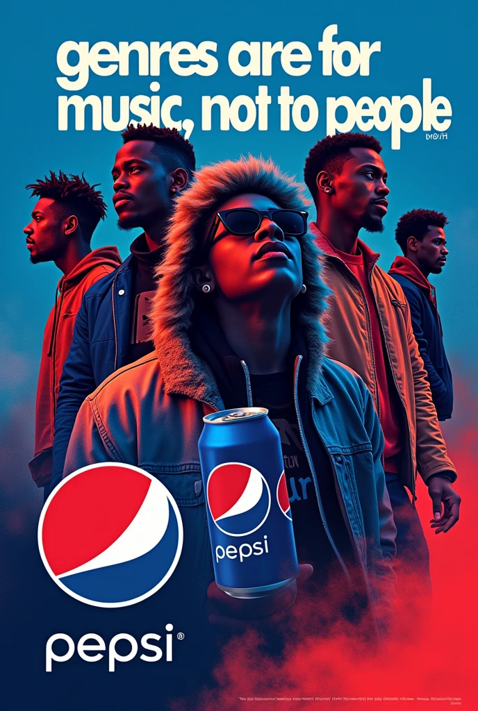 Create a Pepsi design with the phrase " Genres are for music, not for people "