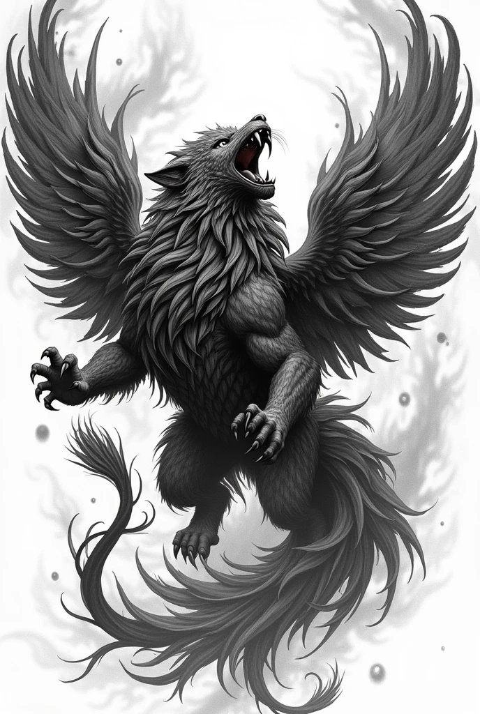 Black and white lion phoenix reborn tattoo