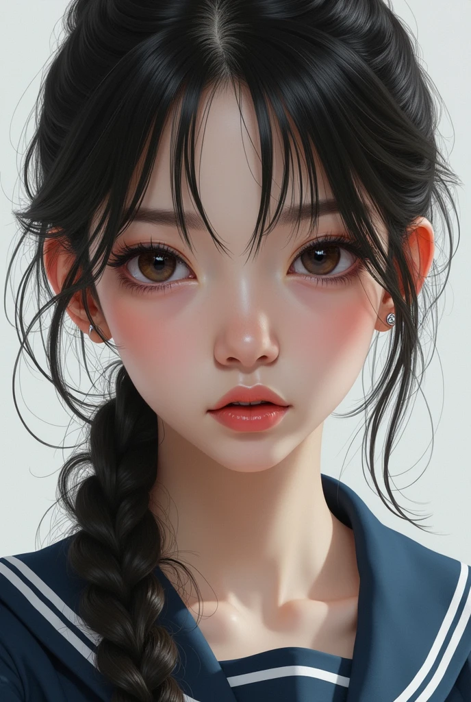 (Hyper realistic), (8k), (extremely detailed), (best illustration), (beautiful detailed eyes), (Best Quality), (ultra detailed), (masterpiece), (Wallpaper), (detailed face), Alone, 1 girl, one hour drawing challenge, wet sweat, (School uniform:1.3), Looking at the audience, exquisite details, detailed faces, ,pureerosfaceace_ v1,