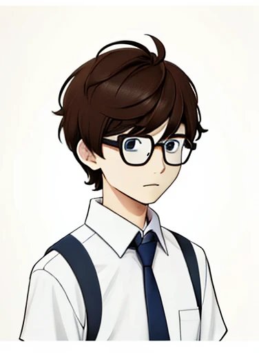 Short hair boy with round glasses cartoon style，whitet-shirt