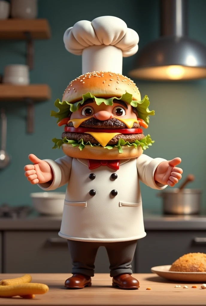 a burger in chef's clothes