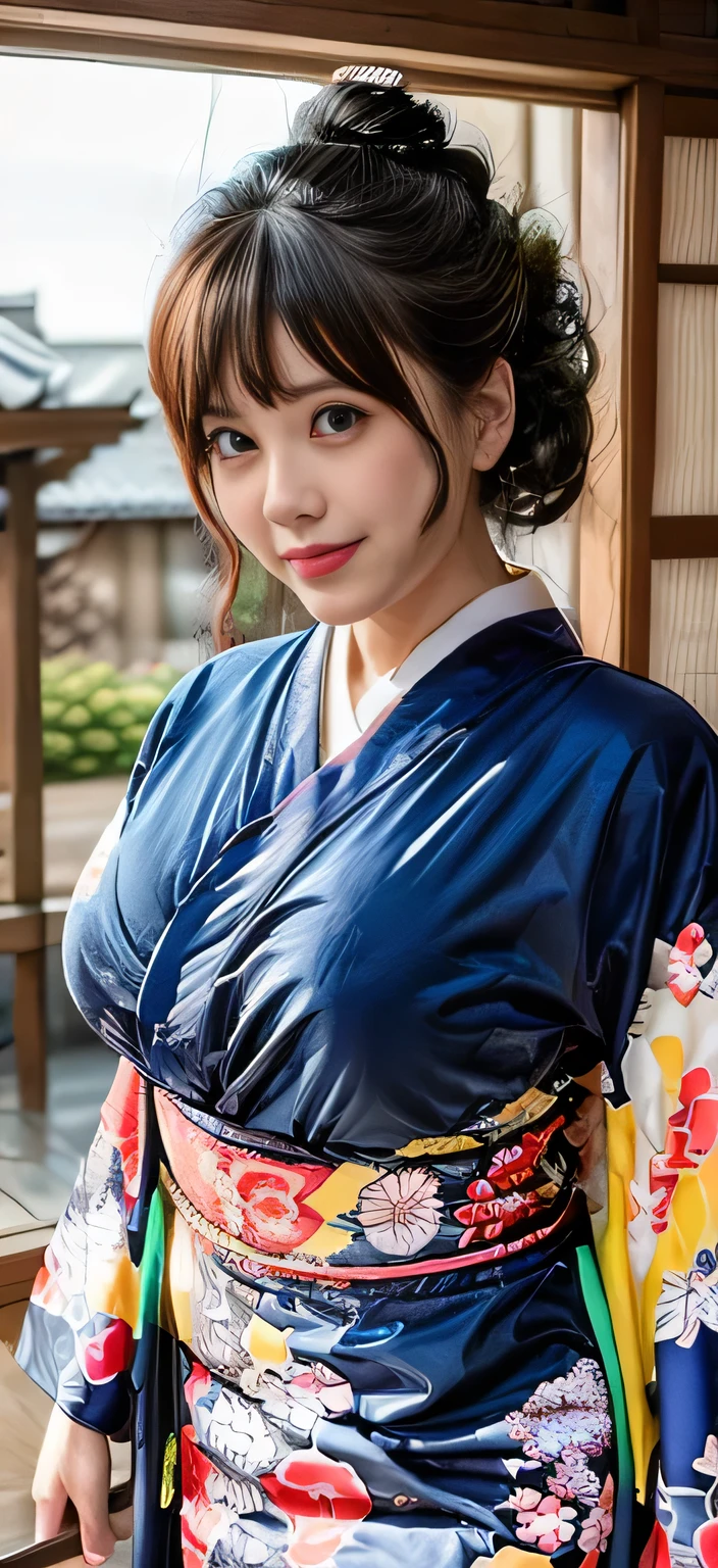 The most beautiful moms in Japan(Huge)、wear Kimono、Traditional Japanese room、Huge breasts that are too big and saggy、January、With a smile、New Year Greetings, Very lewd face and bigger breasts:1.95、((Updo:1.35))