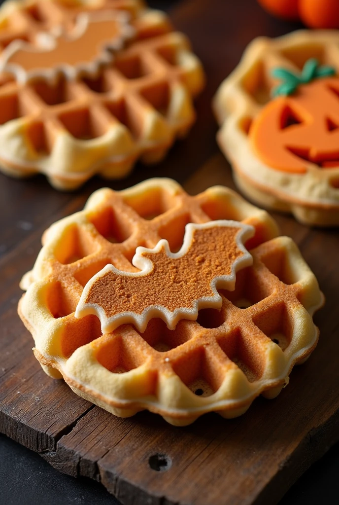 Create bat and pumpkin waffles
