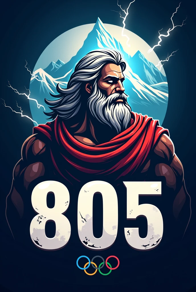 Supporting logo for a team that will compete in the Olympics. Place Zeus on top of Olympus with a lightning bolt on his head.
Try to fit the number 805 into the image Try to make the image fit a larger resolution 