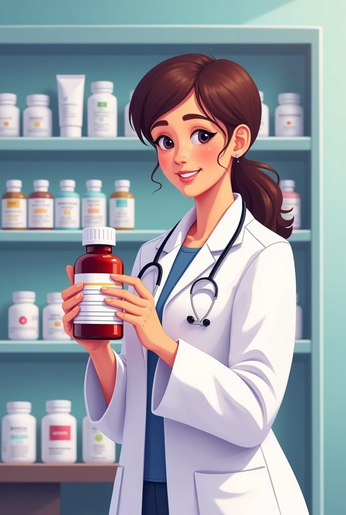 Pharmacist with a bottle of soothing throat syrup