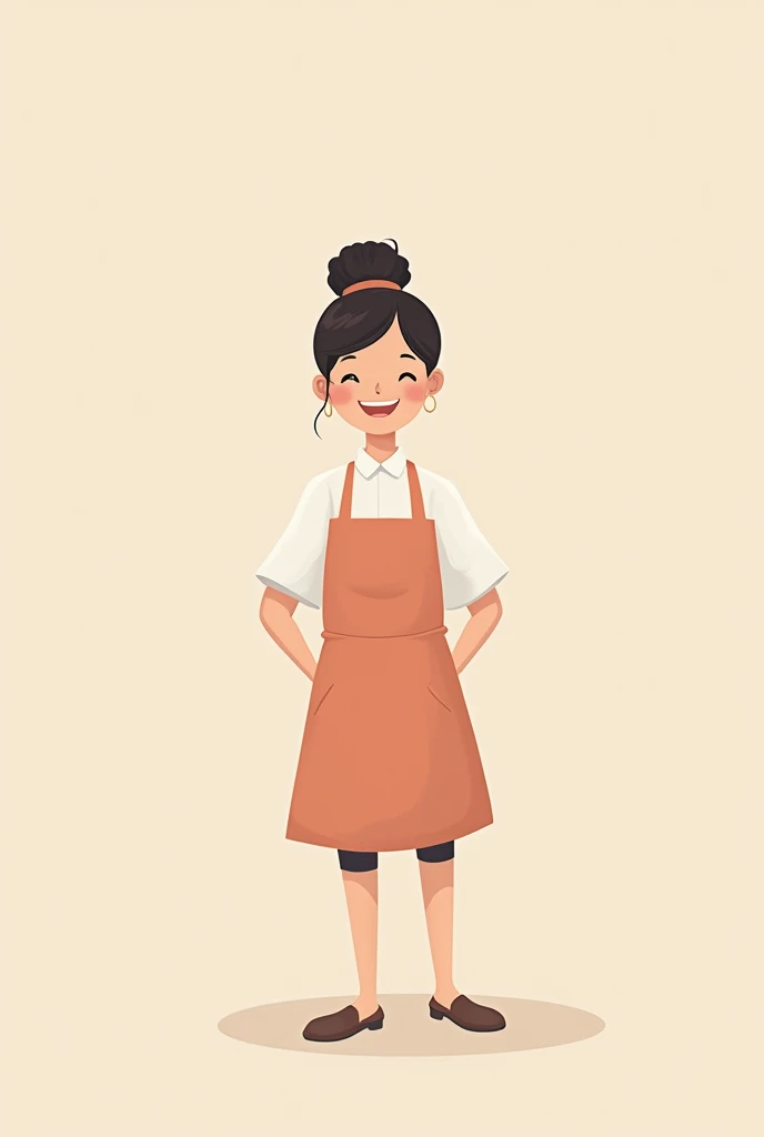 Minimalist cartoon of a woman pastry chef, looking calm, smiling and happy