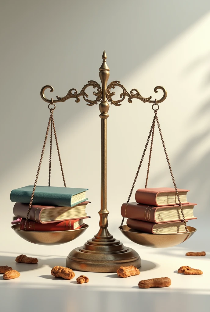 A scale representing the challenges and opportunities, with books and cultural symbols on each side.