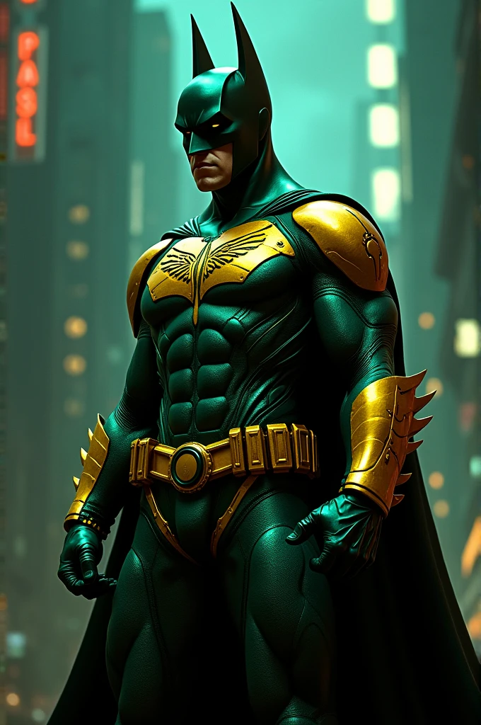 Batman with a gold and green