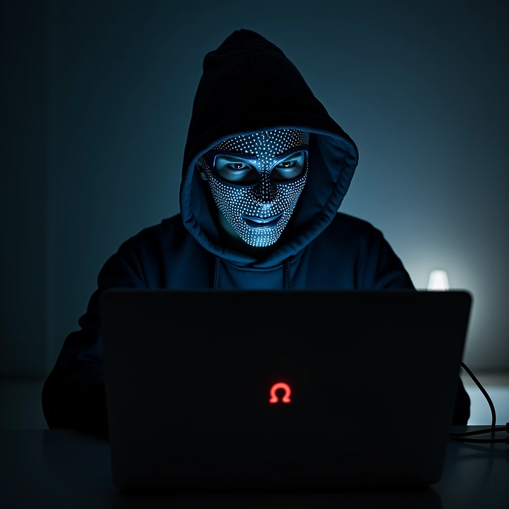 keep the face of the image and remake it into the face of a hacker with a computer