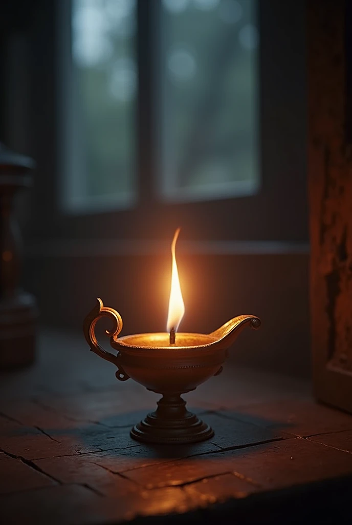 A light lit in an oil lamp, symbolizing the knowledge that illuminates the future.