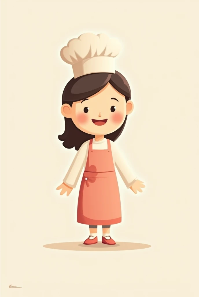 Minimalist cartoon of a woman pastry chef, looking calm, smiling and happy. Its appearance is small and cute.