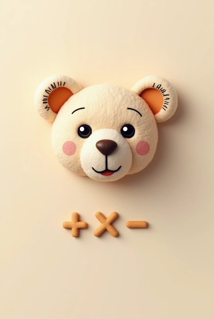 Create a teddy bear head with eyes and stitching on the ears and a plus sign below, one for multiplication and another for plus sign (+×+)