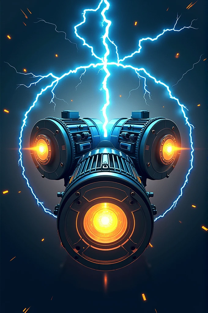 Electricity logo with electric motors, lightning, light bulbs, generator