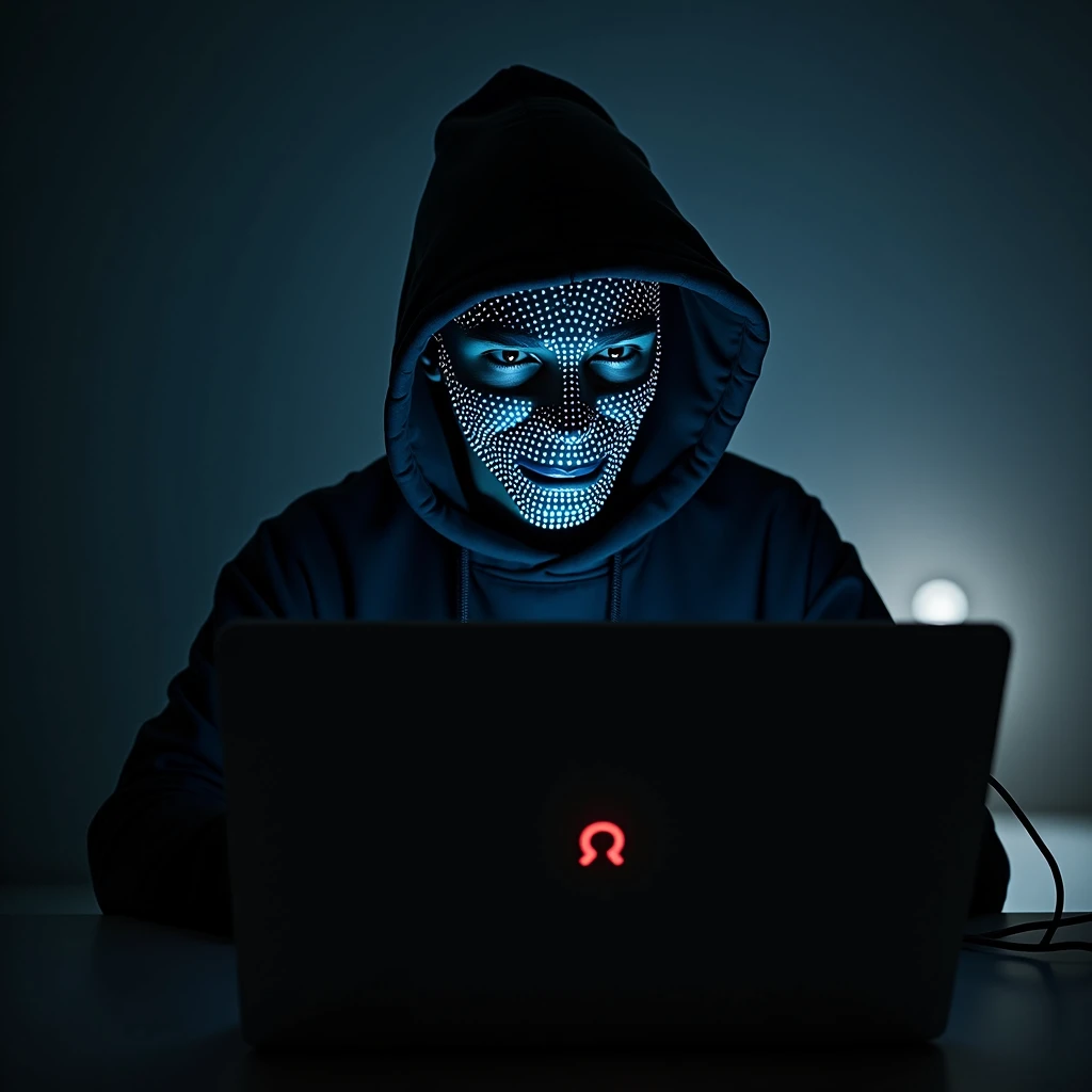 keep the face of the image and remake it into the face of a hacker with a computer